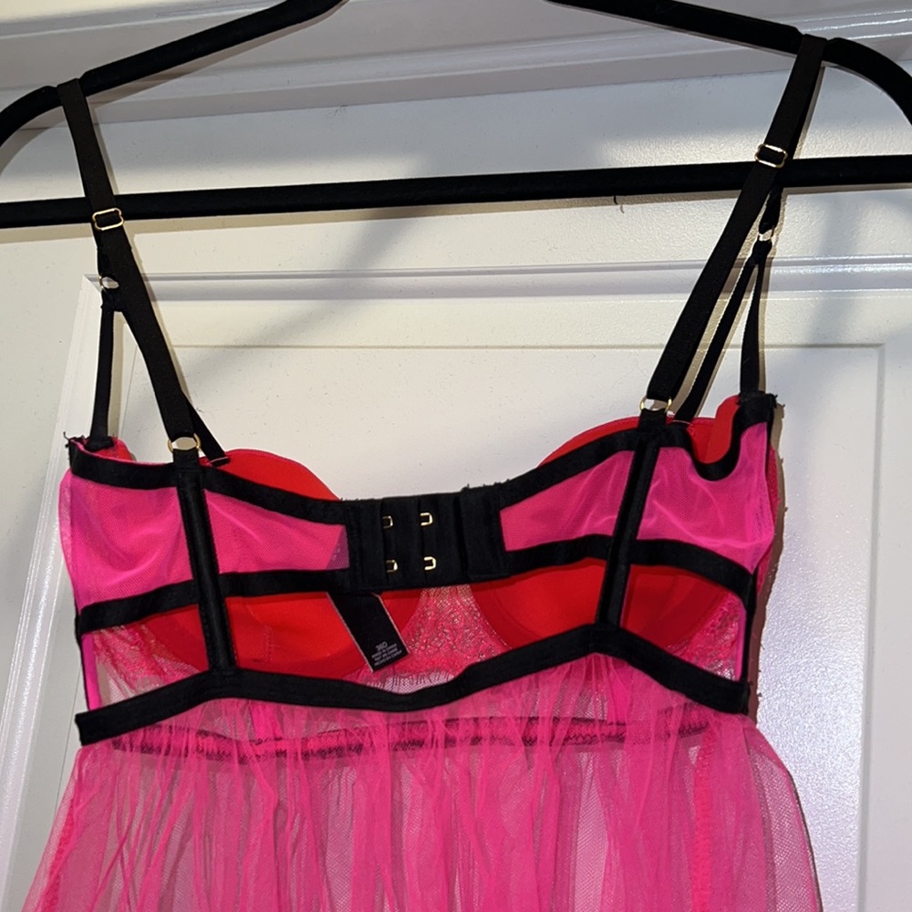 Victoria’s Secret Pink and Black Babydoll Lingerie Size 36D - Picture 7 of 11